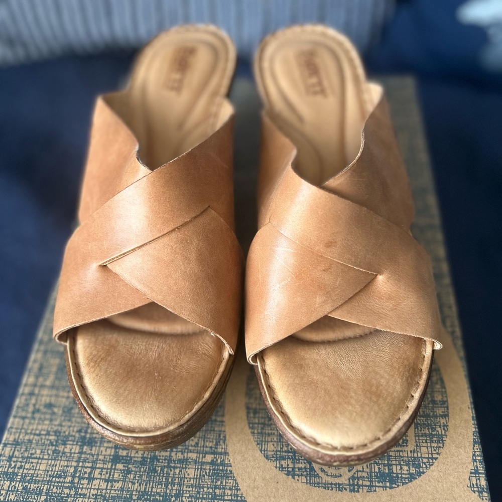Born Tan Leather Wedges